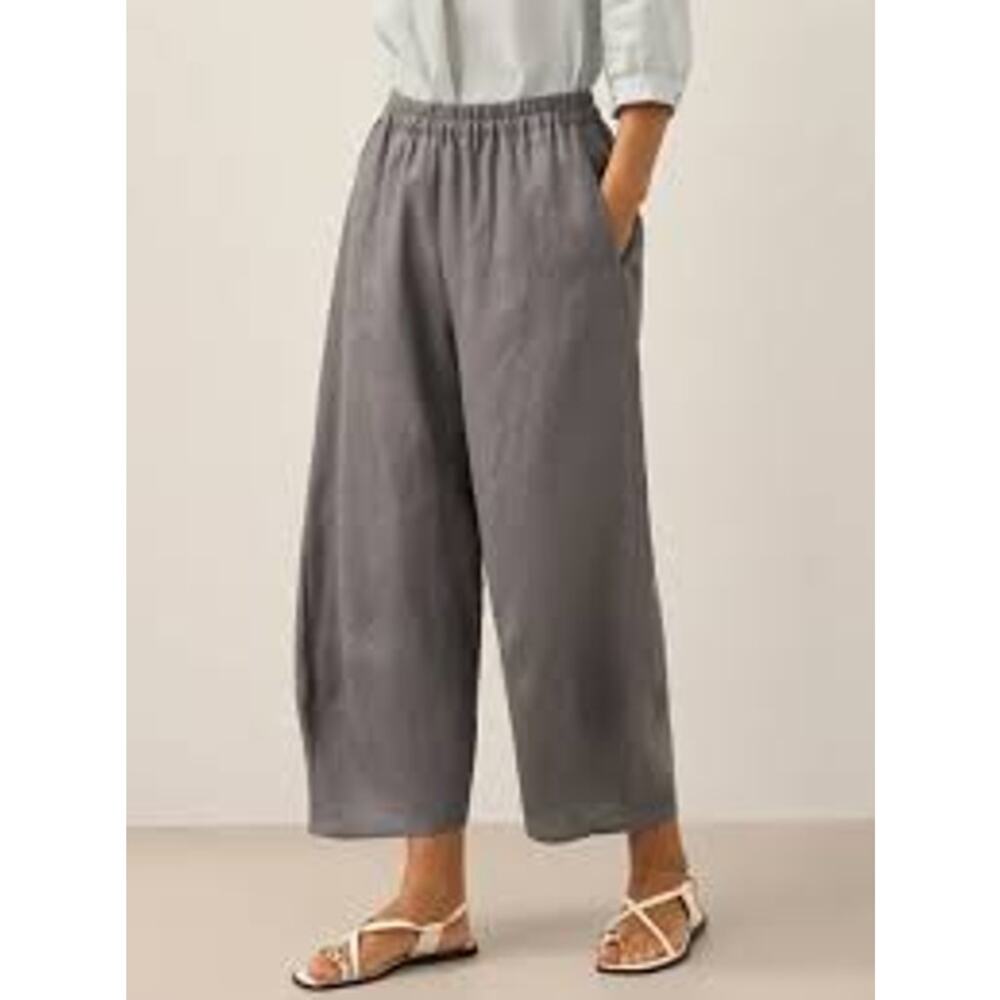 Lintico Zoe 100% Linen Cropped Wide Leg Pants Size M Gray Minimalist Lagenlook